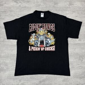 Vintage Biker Style RIDIN' HAWGS Motorcycle Black T-Shirt Men's size XL HARLEY